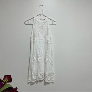 White embroidery summer sundress halter